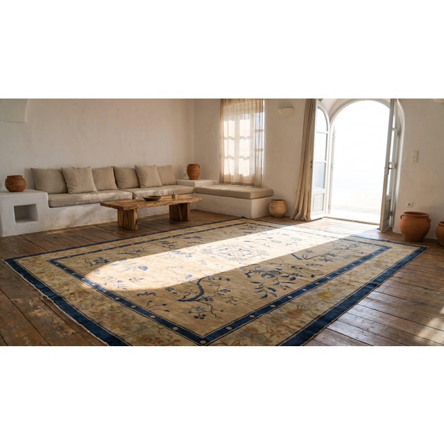 Beautiful Floral Design and Sand Background Color Antique Chinese Art Deco Rug For Sale - Image 10 of 10
