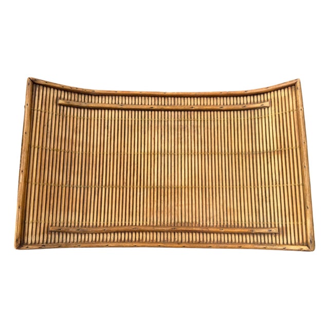 Mid 20th Century Vintage Chinese Bamboo & Split Reed Serving Tray | Asian Decorative Tray, 15" For Sale - Image 5 of 6