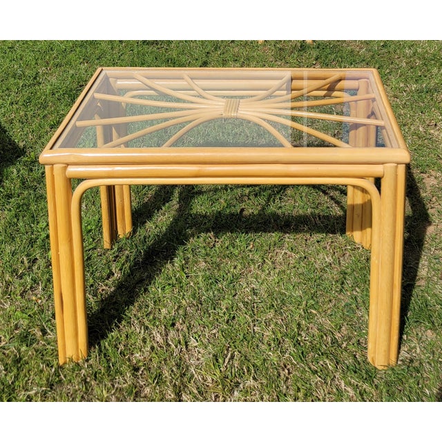 1960s Rattan and Glass Side Table For Sale - Image 4 of 6