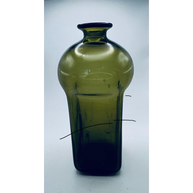 Mid-Century Modern 1960s Mid Century Modern Scandinavian Green Glass Bottle Bottle or Decanter For Sale - Image 3 of 9
