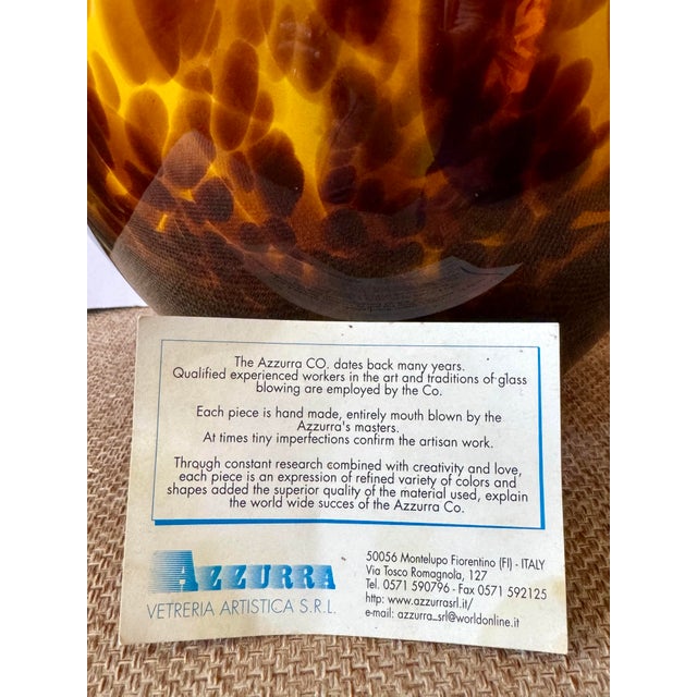 Amber Vintage Italian Amber Tortoiseshell Art Glass Vase Large Murano Style Azzurra Maestri Vetrai For Sale - Image 8 of 11