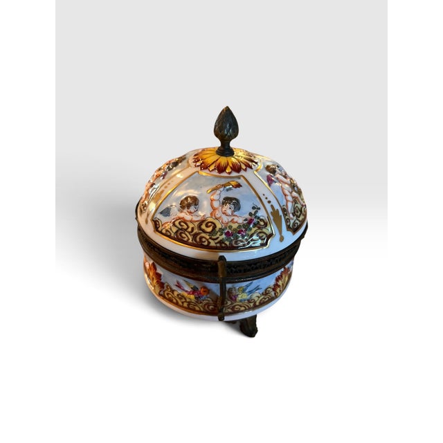 1960s 1960s French Hand-Painted Porcelain Cherub Bonbonnière With Ormolu Mounts For Sale - Image 5 of 10