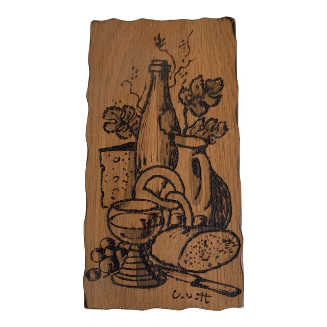 1970s German Burnt Wood Wine Wall Plaque For Sale