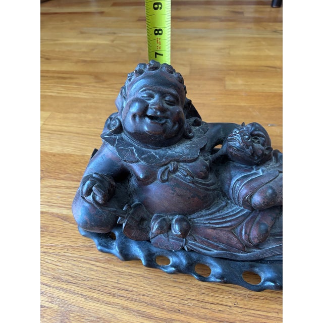 Brown Late 19th-Century Chinese Carved Hongmu Figure of Liu Hai & Money Frog For Sale - Image 8 of 11