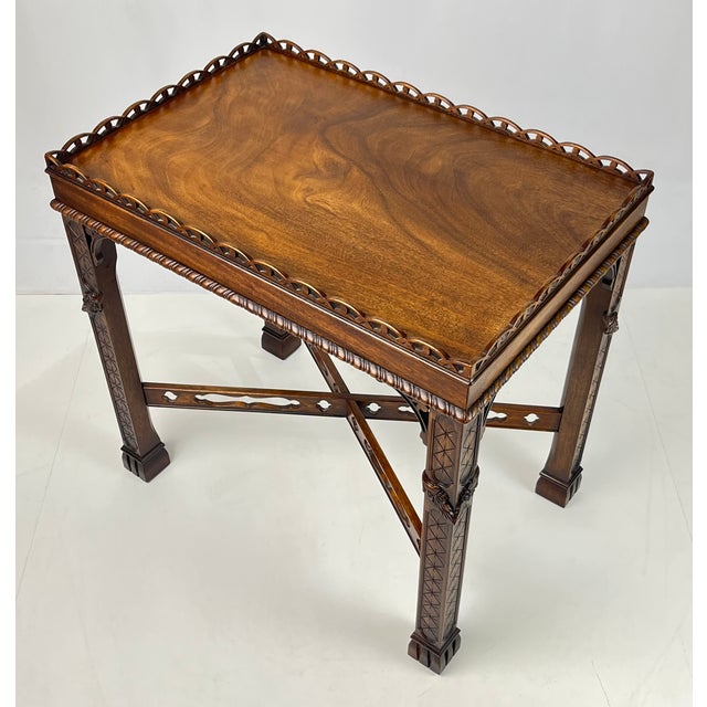 Henredon Henredon Historic Natchez Collection Chippendale Style Fretwork Silver Table / Tea Table For Sale - Image 4 of 14