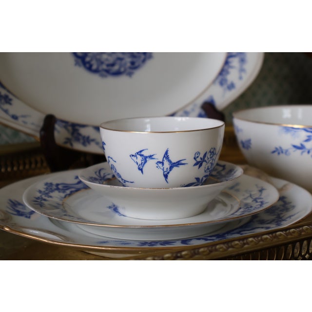 Antique Haviland Limoges Blue & White Gilt Dinnerware Service, 48 Pieces For Sale - Image 15 of 18