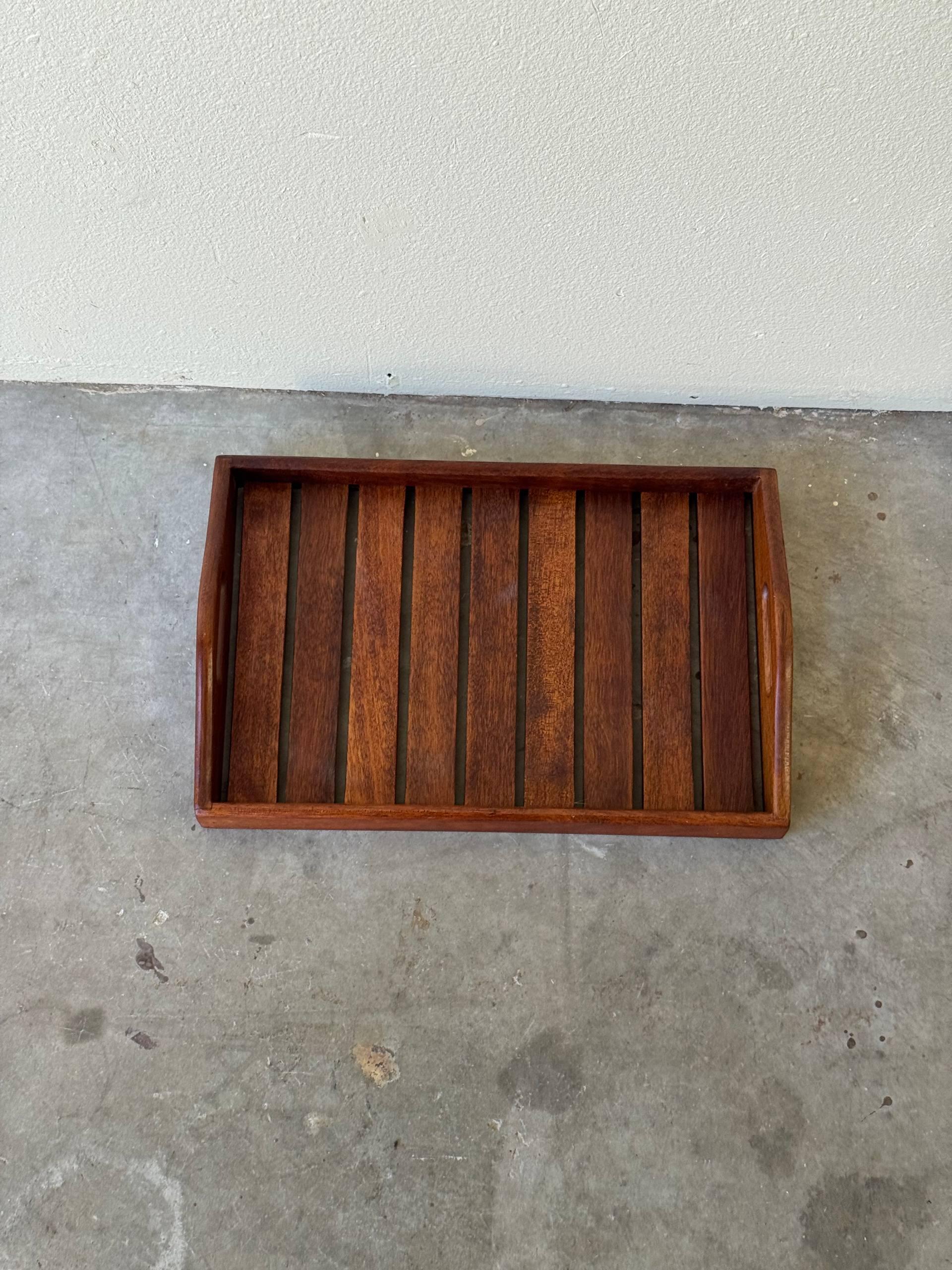 Vintage Danish Teak Serving Tray – Mid-Century Modern Slatted Wood