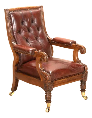 Antique English Oak Leather Library Chair, 1835