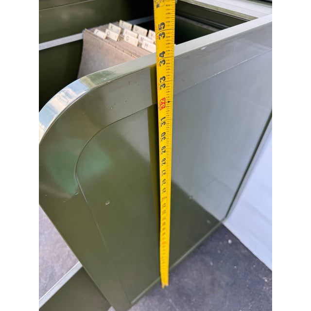 Avocado 1950s Avocado Green Locking Metal Waterfall Rolltop File Cabinet Safe For Sale - Image 8 of 13
