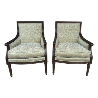 Pair of Ethan Allen Giselle Cut-Velvet Upholstered Bergère Chairs For Sale