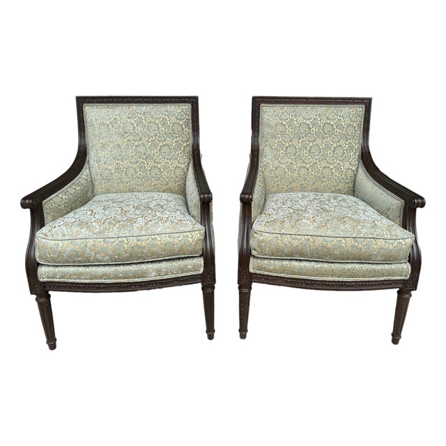 Pair of Ethan Allen Giselle Cut-Velvet Upholstered Bergère Chairs For Sale