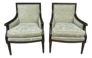 Pair of Ethan Allen Giselle Cut-Velvet Upholstered Bergère Chairs
