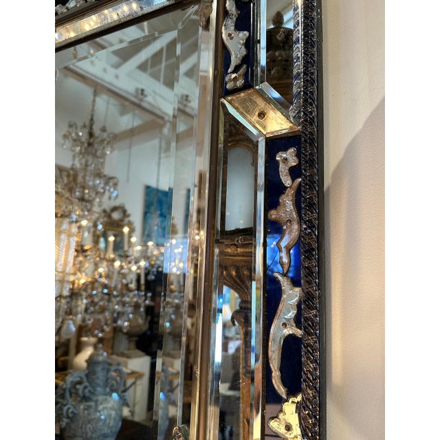 Glass Elaborate Cobalt Blue Mirror For Sale - Image 7 of 7