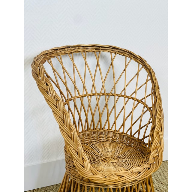 Wood Vintage Handcrafted Rattan Children's Armchair, 1960s For Sale - Image 7 of 11