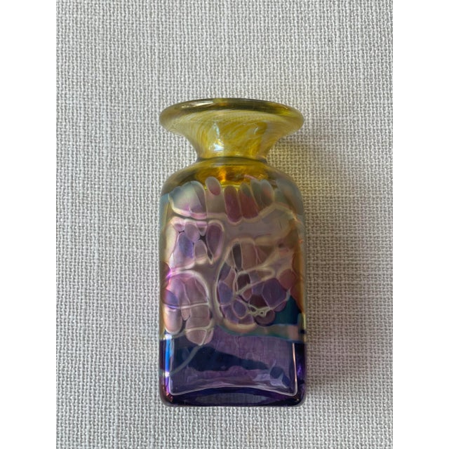 Beautiful Signed Robert Held Iridescent Art Glass Bud Vase Hand Made in Canada, Signed RHAG