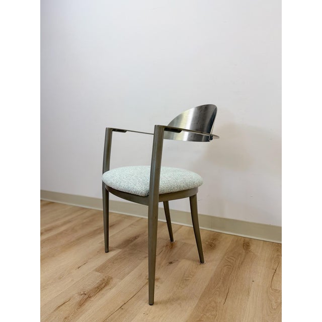 Modern Late 20th Century Elite Modernist Stainless Steel Dining Accent Chair Upholstered Seat For Sale - Image 3 of 10