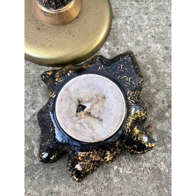 Mid-Century Modern Black & Gold Ceramic Leaf Standing Ashtray For Sale - Image 10 of 12