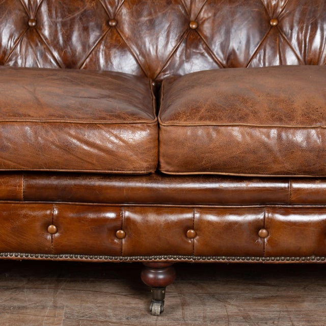 Brown 20th Century Vintage Brown Leather Chesterfield Sofa From England For Sale - Image 8 of 15