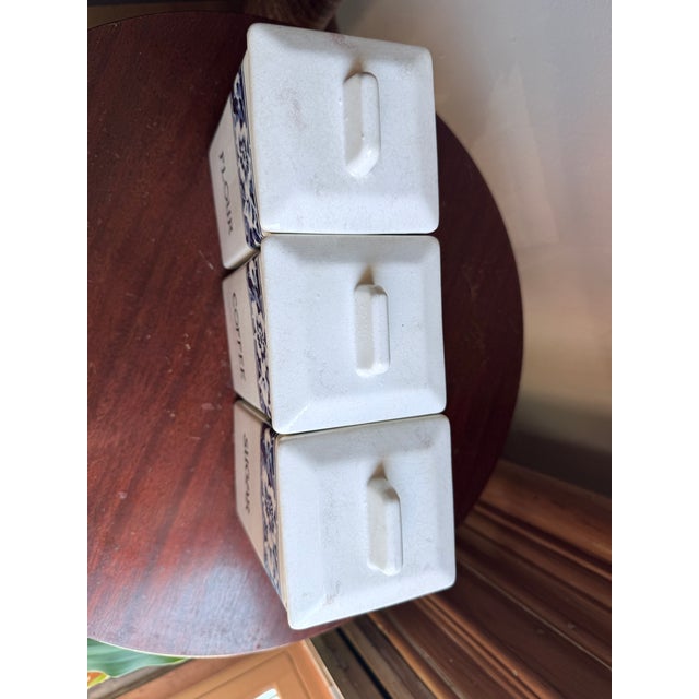 Art Deco Mid-20th Century German Porcelain Kitchen Canister Set in Blue "Lilly" Patterns For Sale - Image 3 of 9