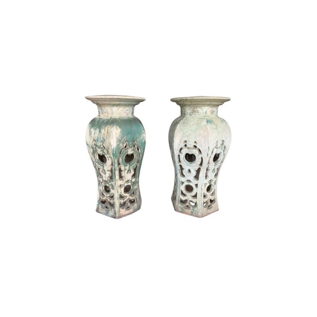 Pair of 1920s Qing Dynasty Terracotta Pedestals For Sale - Image 4 of 5