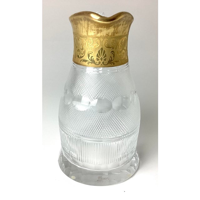 Moser Cut Glass Water Pitcher with Gold Trim. 9 inches tall by 7 inches wide handle to spout 5 inches in diameter. Mosier...