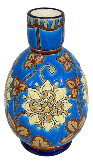 Small Early 20th Century Vase With Flower Decorations in Longwy Enamels