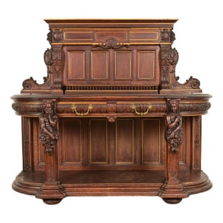 R. J. Horner Renaissance Revival Ornate Carved Oak Sideboard or Bar Cabinet, Circa 1880s For Sale