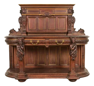 R. J. Horner Renaissance Revival Ornate Carved Oak Sideboard or Bar Cabinet, Circa 1880s