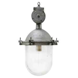 Vintage Industrial Silver Metal and Clear Glass Pendant Lights, 1950s
