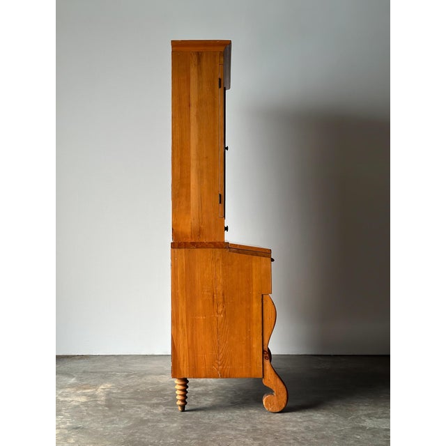 Pine Fall-Front Secretary Desk With Glass-Front Bookcase, Circa 1840s For Sale - Image 14 of 18
