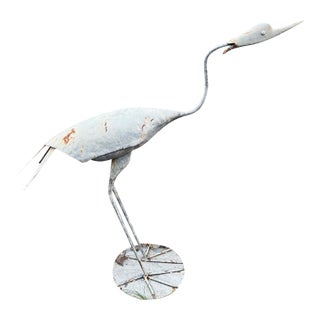 Vintage Handcrafted Meta & Iron Crane Heron Garden Sculpture 46” Tall For Sale