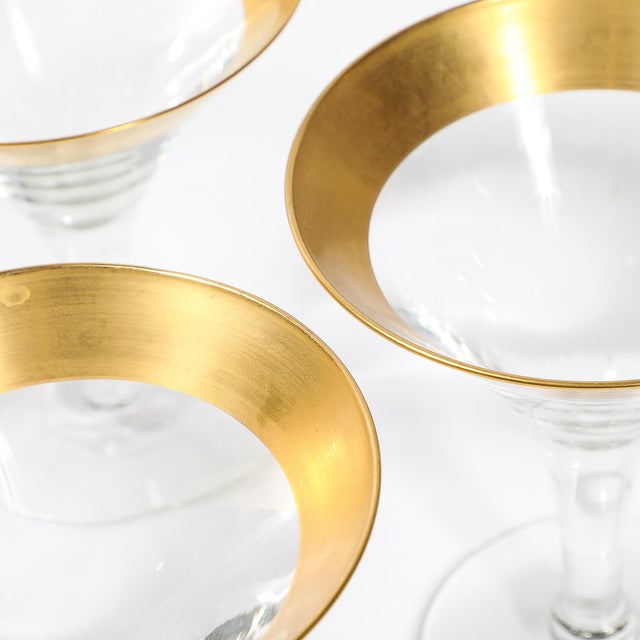 Gold Set of Four 22 Karat Gold Gilt Rimmed Martini Glasses by Dorothy Thorpe For Sale - Image 8 of 12