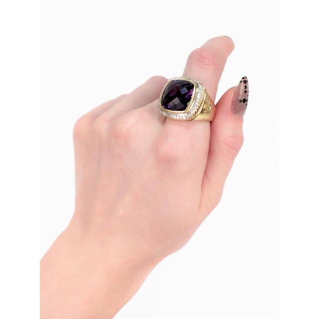 Modern Vintage David Yurman 18k Yellow Gold, Amethyst, & Diamond Albion Cocktail Ring For Sale - Image 3 of 14