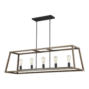 Sean Lavin by Visual Comfort Studio Gannet Linear Chandelier, Weathered Oak Wood/Antique Forged Iron