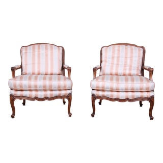 Baker Furniture French Provincial Louis XV Style Bergere Chairs, Pair For Sale