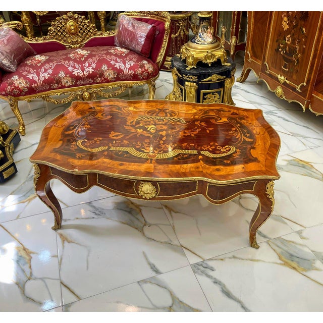 1990s French Style Wooden Coffee Table – Copper Finish With Bronze Accents For Sale - Image 4 of 5