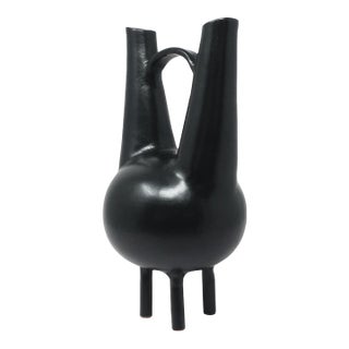 1990s Italian Bucchero Ceramic "Gubbio" Twin-Neck Vessel by Gio Ponti for Neoponti/Costantino For Sale