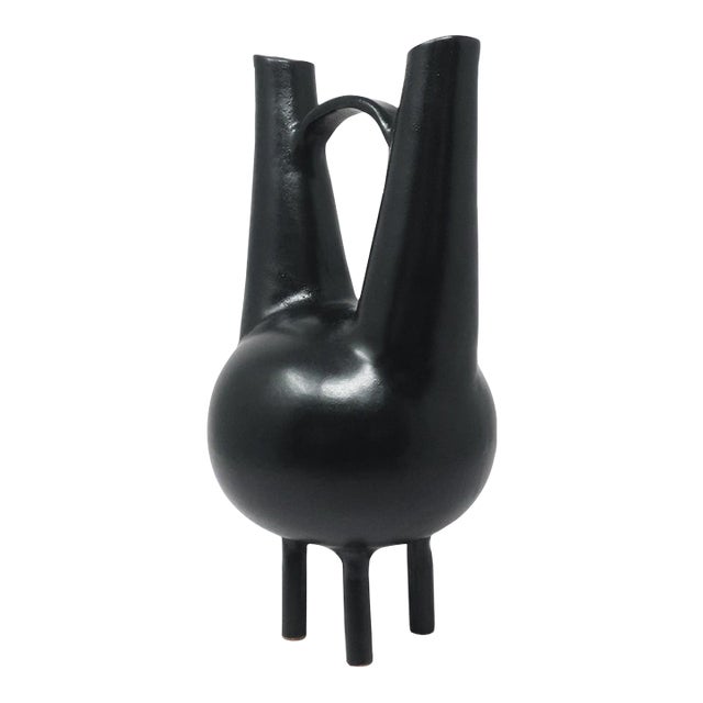 1990s Italian Bucchero Ceramic "Gubbio" Twin-Neck Vessel by Gio Ponti for Neoponti/Costantino For Sale