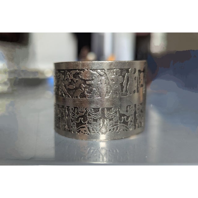 Mid-Century Modern Mid Century Egyptian Silver Cuff With Incised Depiction of Cleopatra For Sale - Image 3 of 6