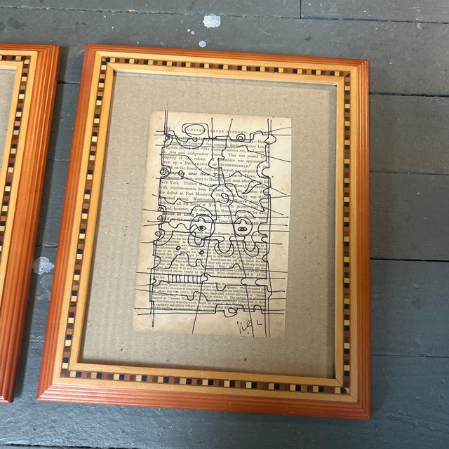 Abstract Two Original Wayne Cunningham Abstract Marker Drawings on Vintage Book Pages- Set of Two For Sale - Image 3 of 7