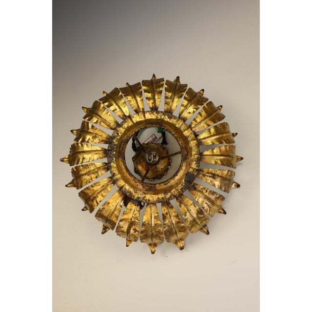 Mid-Century Spanish Sunburst Ceiling Light in Gilt Iron, c.1950s by Unknown for Unknown For Sale - Image 11 of 17