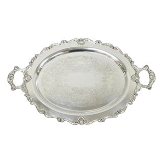 Vintage English Silver Mfg. Silver Plated Large Oval Butlers Platter Bar Tray For Sale