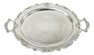 Vintage English Silver Mfg. Silver Plated Large Oval Butlers Platter Bar Tray