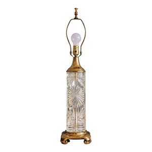 Mid-20th Century Signed Dresden German Cut Crystal & Brass Hollywood Regency Table Lamp