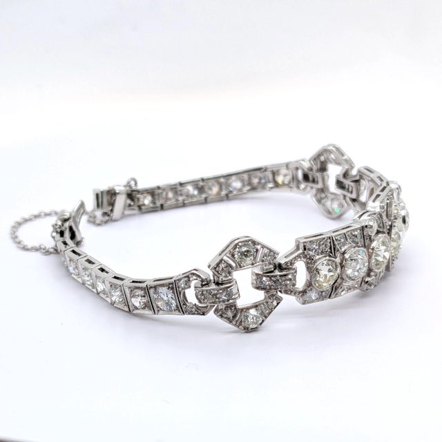Silver Antique Edwardian Art Deco Platinum Diamond Bracelet For Sale - Image 8 of 10