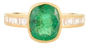 Cushion Cut Zambian Emerald Diamond Ring Size 7