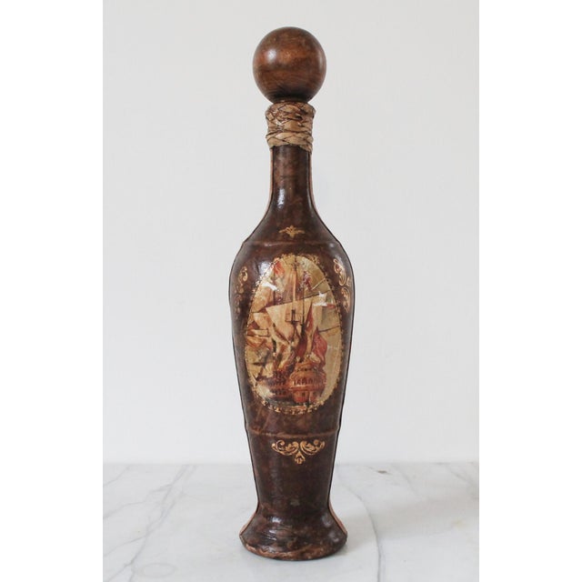 Vintage Leather Wrapped Decanters S/3 For Sale - Image 12 of 16
