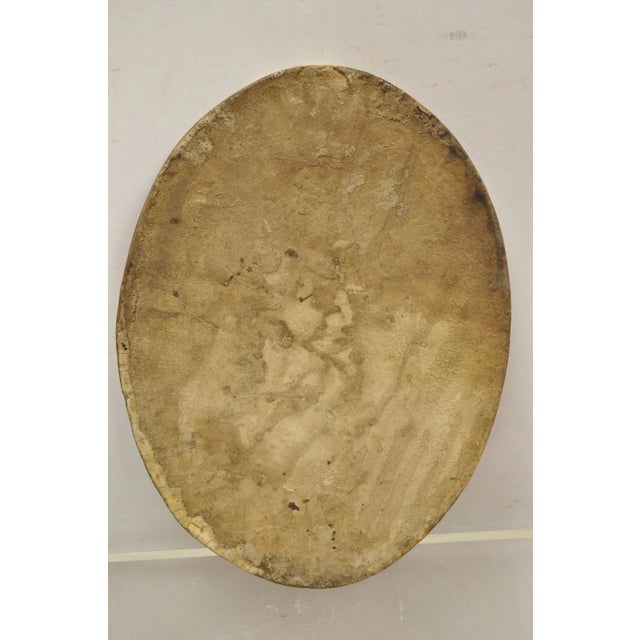 Antique Persian Iznik Qajar Style Ceramic Pottery Oval Tile Blue Figure Birds C3 For Sale - Image 9 of 10