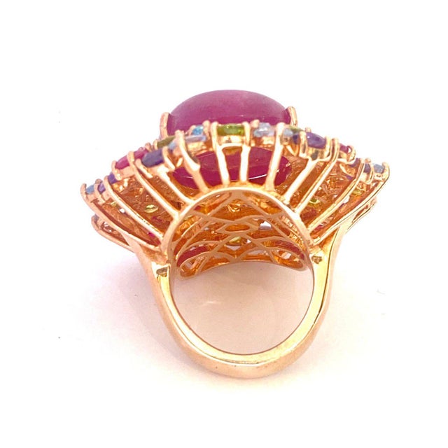 Baroque Bochic "Orient" Natural Ruby, Peridot & Amethyst Ring Set In 18 K Gold & Silver For Sale - Image 3 of 18