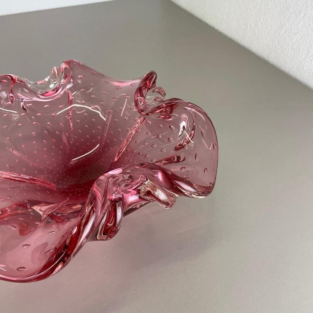 Glass Large Pink Shell Bubble Murano Glass Bowl, Italy, 1970s For Sale - Image 7 of 18